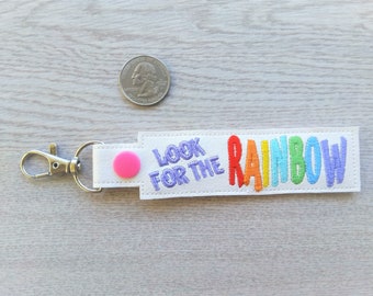 Look for the Rainbow ITH in the hoop key fob snap tab machine embroidery design, snap tab keyfob feltie keychain key chain bag tag pattern