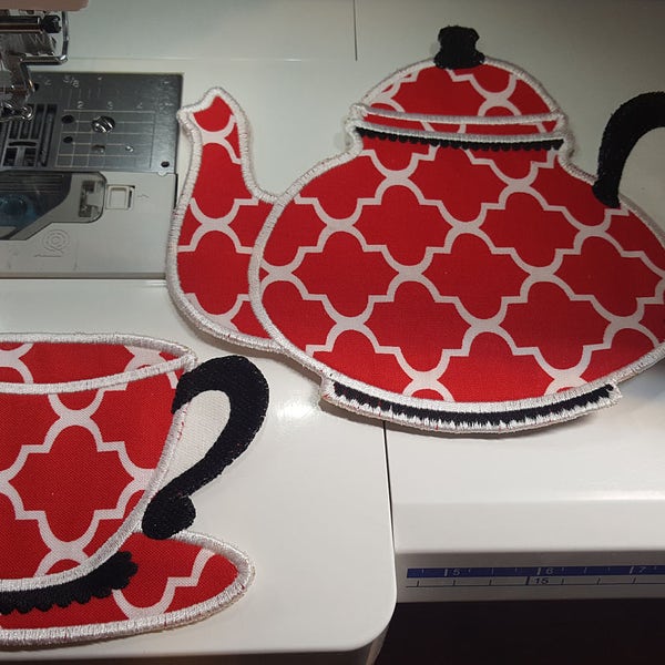 Ensemble de fichiers uniques tasse et théière - motifs appliqués de broderie machine pour cerceau 4 x 4, 5 x 7 TÉLÉCHARGEMENT IMMÉDIAT