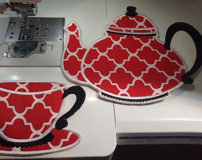 Tea cup and teapot single files set - machine embroidery applique designs for hoop 4x4, 5x7 INSTANT DOWNLOAD