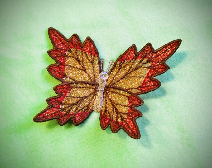 Butterfly autumn leaves 3D  three-dimensional, 3 dimensional, FSL, Free standing lace embroidery design in the hoop ITH embroidery 4x4 5x7