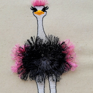 Fringed Fluffy Chenille Ostrich bird machine embroidery designs in sizes 5, 6, 7 inches awesome fringe fur pretty Ostrich bird, fringe ITH