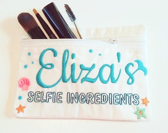 Mermaid selfie ingredients cosmetic Pouch, Pocket, ITH, bag, zip bag, In The Hoop Machine Embroidery designs In-The-Hoop 5x7 6x10