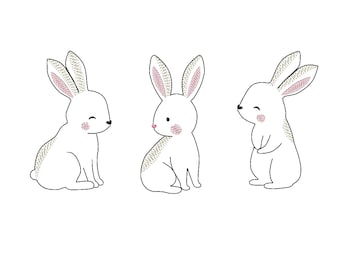 Easter bunny Easter triple bunnies in a row sketch stitch silhouette outline Machine embroidery designs, three bunnies in row cute bunnies
