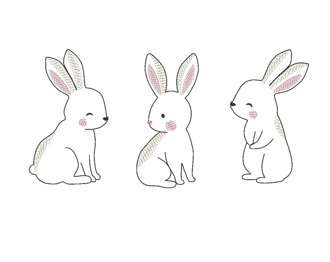 Easter bunny Easter triple bunnies in a row sketch stitch silhouette outline Machine embroidery designs, three bunnies in row cute bunnies