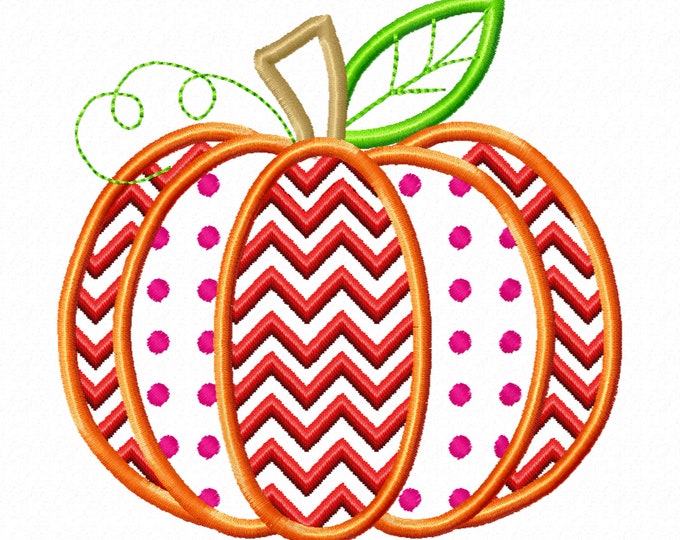 Pumpkin Patch Applique Design with polka dot and ric-rac as part of embroidery Fall Pumpkin machine embroidery applique design Thanksgiving