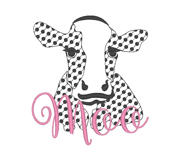 Polka dot cow face towel kitchen Silhouette Machine embroidery designs 4x4 5x7 6x10 Cow  motif light stitch