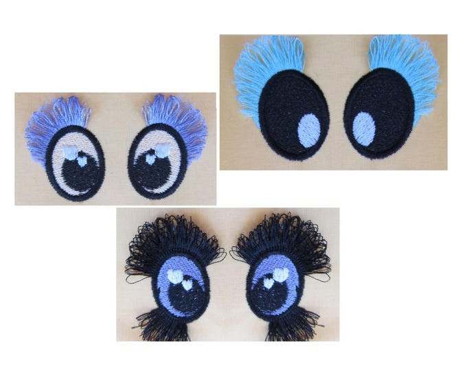 Eyes for your Toy Doll making SET of 3 types Fringed fluffy flare lashes eyelashes single eye multiple sizes machine embroidery designs