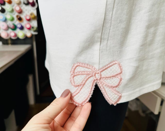 MINI small Lace Bow mini Applique machine embroidery designs Awesome FSL Lace effect coquette  delicate heirloom side bow split seam