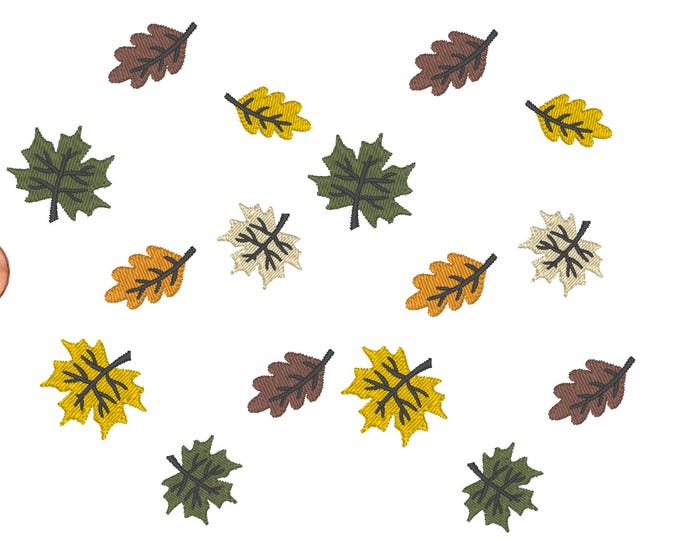 Autumn Mini leaves Leaf small design micro leaves 2 types mini tiny sizes 1, 1.3 and 1.5 machine embroidery designs Fall accent mini design