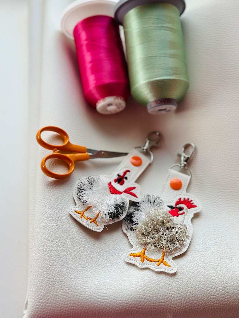 Fringed Chicken Key Fob Snap Tab SET of 2 Chicken Keychain in the Hoop ...