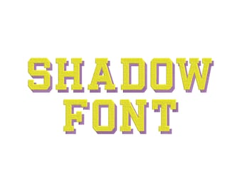 Blocktyp Schatten Schriftart Füllstich Maschinenstickerei Designs verschiedene Größen, Sport Buchstaben Zahlen Satzzeichen mit Schatten, BOX-Schrift