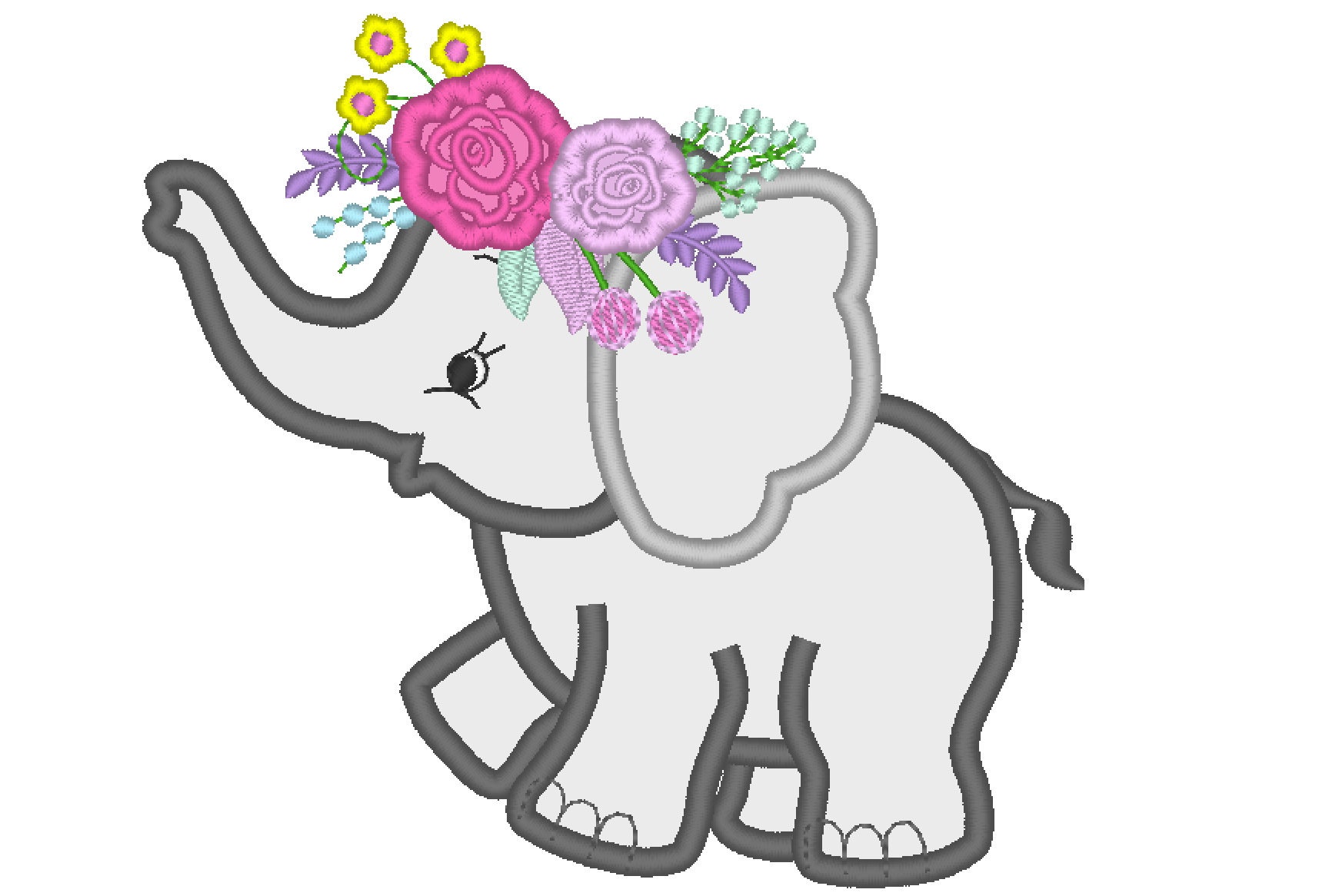 Roses crown little elephant applique machine embroidery designs Roses crown little elephant applique machine embroidery designs