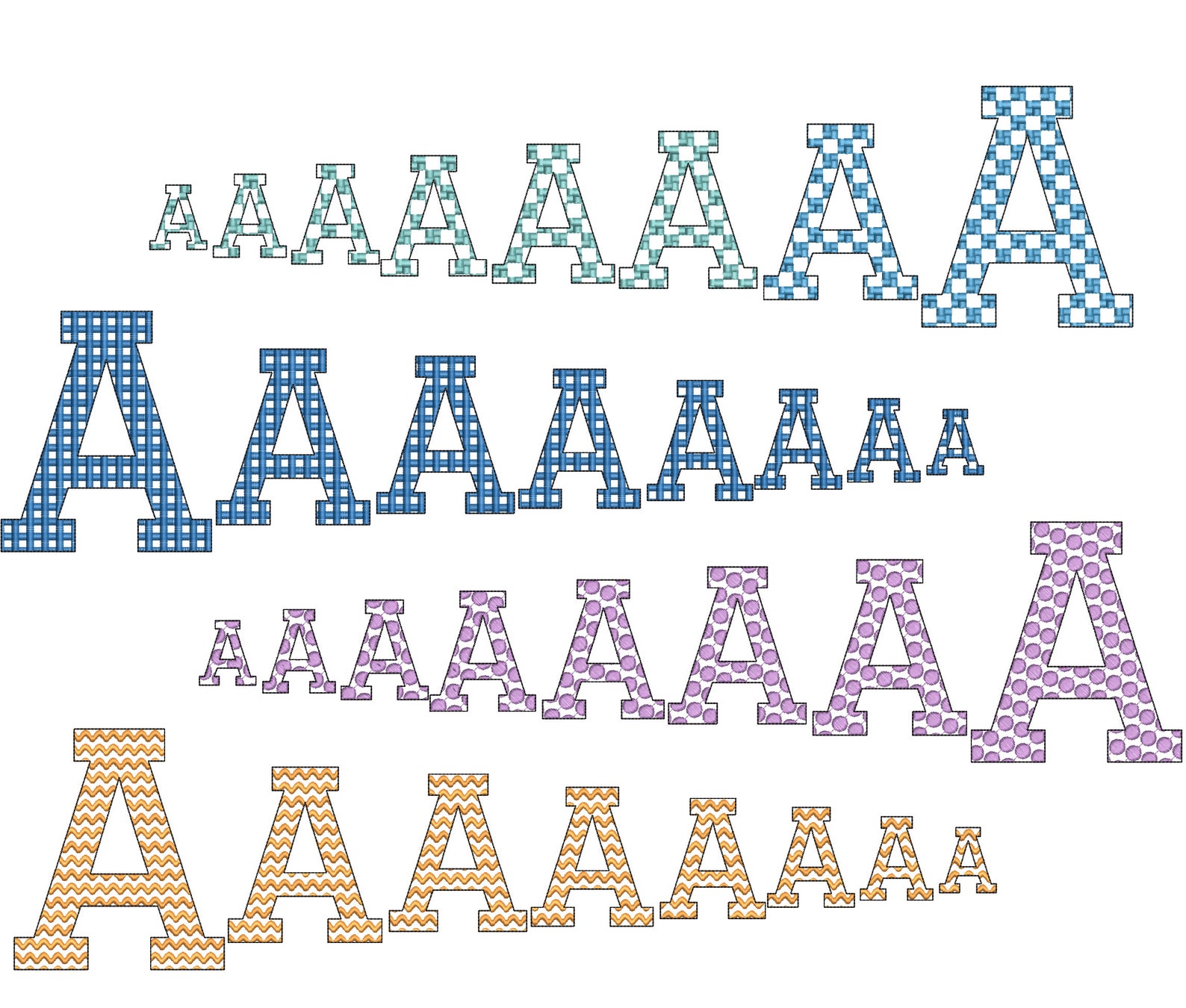 SET of 4 Patterned Font Dots Checks Waves and Cubes Alphabet Letters ...