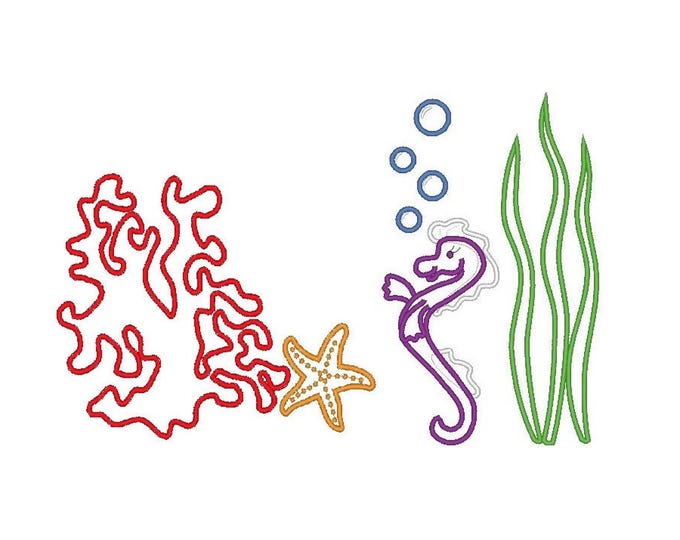 Sea Life Big SET seaside nautical Seahorse Water Bubbles Algae Coral Starfish Applique machine embroidery designs combine as you wish