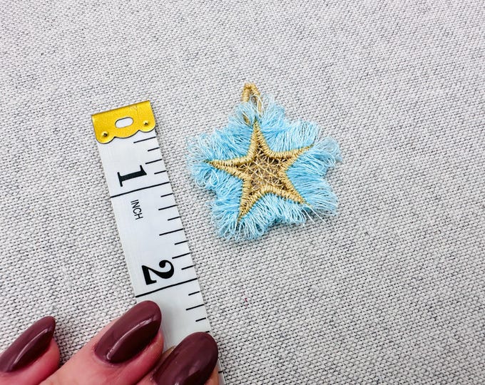 Fringed Fluffy Star charm girls pretty charm accent in the hoop FSL freestanding lace fringe machine embroidery designs ITH size 1.5 inch
