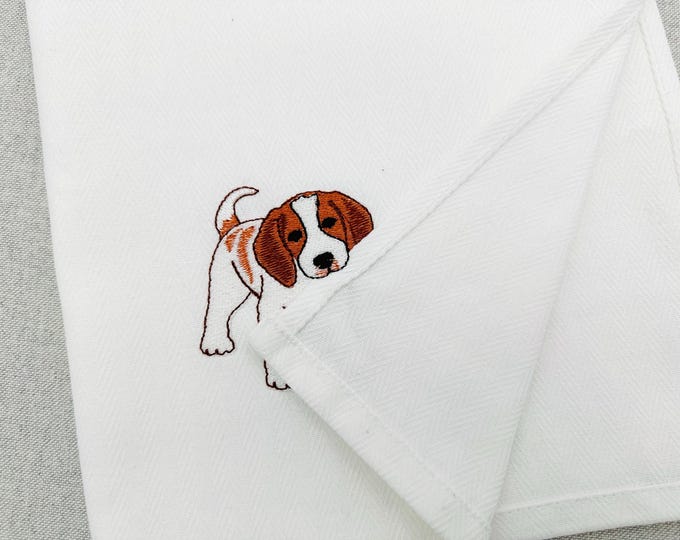 Lovely playing Brittany Spaniel Puppy Dog Mama kitchen dish towel pet animal kids machine embroidery designs ITH project simply in the hoop