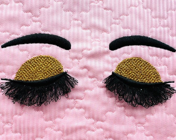 Glitter shadows Fluffy Eyes Fringed Flare Lashes Doll Eyes Eyelashes Machine Embroidery Designs Easy in the hoop 4x4 5x7 trendy Cosmetic bag