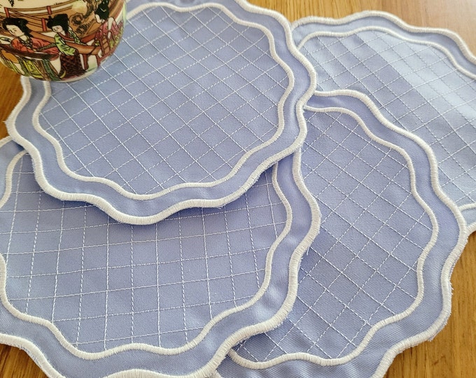 Scalloped Napkin Checkered Coaster Doily round shape in assorted sizes ITH in the hoop easily machine embroidery designs festoon edge