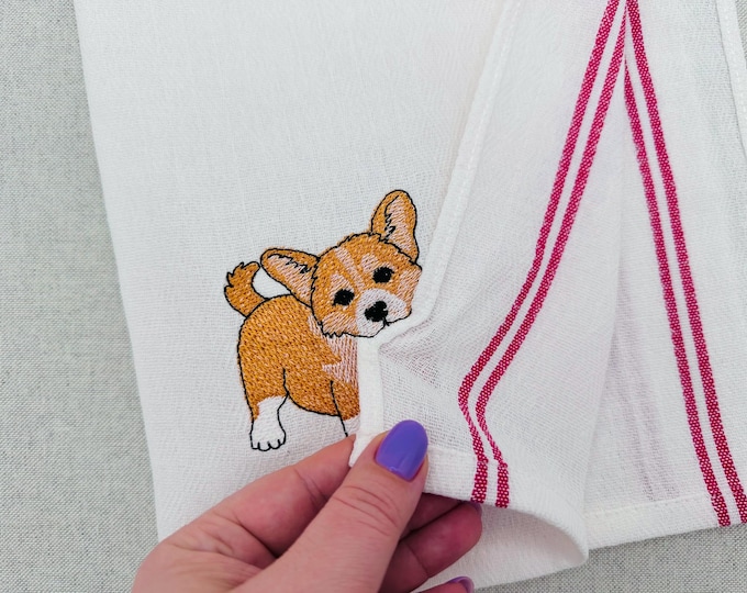 Lovely playing Corgi Puppy Dog Mama kitchen dish towel pet animal kids machine embroidery designs ITH project simply in the hoop project
