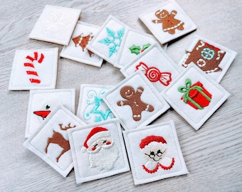 Memory game Merry Christmas Mr & Mrs Santa Claus machine embroidery designs ITH in the hoop sizes for hoop 4x4, 5x7, 6x10 kids matching game