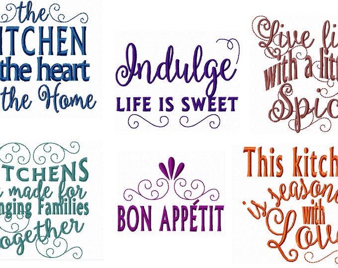 Kitchen lovely quotes - machine embroidery designs - 4x4 and 5x7 - kitchen towels embroidery collection  INSTANT DOWNLOAD