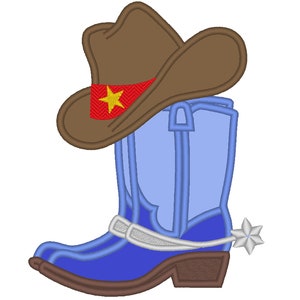 Cowboy boots and hat, boots with spurs Applique machine embroidery designs in sizes 4, 5, 6, 7 and 8 inches kids cowboy cowgirl baby