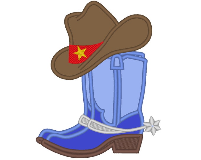 Cowboy boots and hat, boots with spurs Applique machine embroidery designs in sizes 4, 5, 6, 7 and 8 inches kids cowboy cowgirl baby