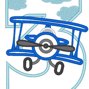 Airplane number 3 THREE boy birthday number machine embroidery applique designs 4x4, 5x7, 6x10