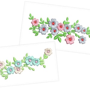 Mini vine of leaves and flowers floral edge border tiny little daisy flowers Machine embroidery designs for hoop 4x4 and 5x7 floral flower