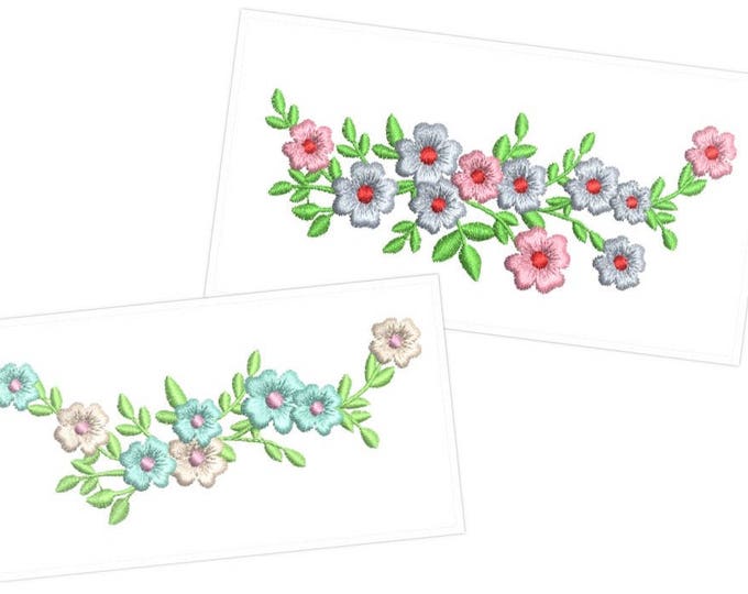 Mini vine of leaves and flowers floral edge border tiny little daisy flowers Machine embroidery designs for hoop 4x4 and 5x7 floral flower