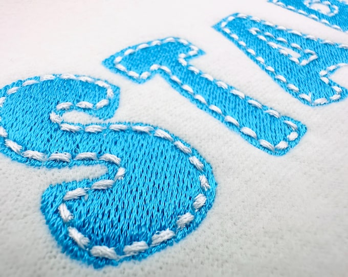 Fill stitch Pop FONT with hand-stitch look top machine embroidery designs kids fancy Alphabet Monogram sizes 1.2 to 3 inch, BX