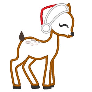 Little Baby deer Fawn with Santa hat Applique Design Baby Deer machine embroidery applique designs 4x4 5x7 6x10 Merry Christmas embroidery