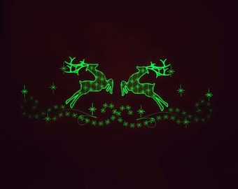 Reindeer glow in the dark embroidery design Merry Christmas Deer, Table runner, Christmas skirt, Banner Garden flag embroidery designs