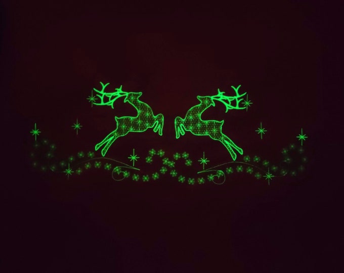 Reindeer glow in the dark embroidery design Merry Christmas Deer, Table runner, Christmas skirt, Banner Garden flag embroidery designs