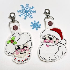 Sr. y Sra. Claus ITH llavero snap tab máquina bordado diseños Navidad regalo idea llavero en el aro simplemente proyecto de bordado Santa