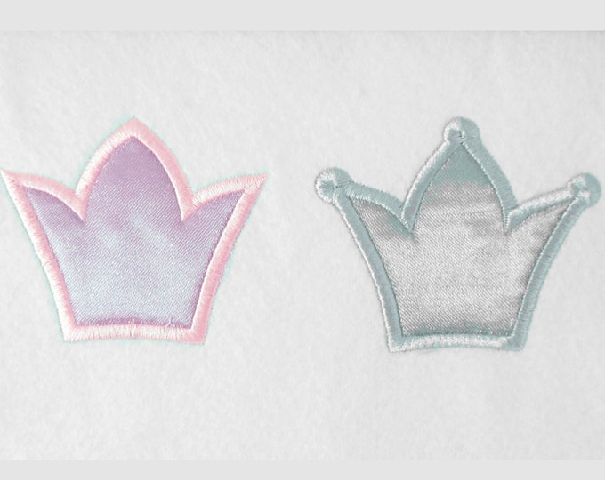 Little Prince Princess mini crowns - machine embroidery applique designs, good for baby cloth decoration - instant download