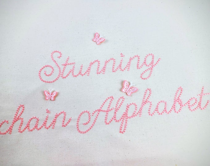Quick light stitch Chain FONT machine embroidery designs in assorted mini sizes alphabet letters numbers, playful kids link name, BX incl