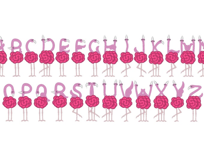 Font Entire alphabet Fringed fluffy chenille flamingos machine embroidery designs flamingo for hoops 4x4 5x7  fringe fur flamingos ABC