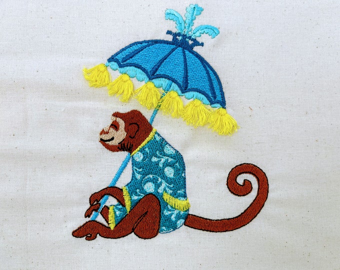 Summer vacation Monkey sun umbrella taking sunbath in the hoop fringed tassels awesome machine embroidery designs 4x4 5x7 INSTANT DOWNLOAD