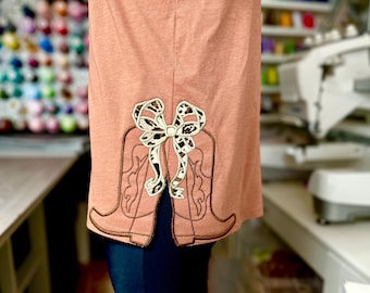 Cowboy Cowgirl Boots and Bow Applique side bow split seam machine embroidery designs Girly Bow ribbon sweatshirt t-shirt outfit design