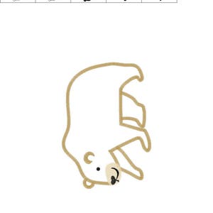 May include: A brown outline of a bear with a white face and black eyes. The bear is lying on its back with its paws in the air.