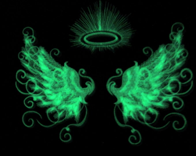 Angel wings/ Glow in the dark special designed machine embroidery / sizes 4x4 and 5x7 / file  INSTANT DOWNLOAD