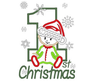 1st Christmas baby Applique machine embroidery designs for hoop 5x7 INSTANT DOWNLOAD my first Christmas Xmas kids toddler Xmas Santa hat