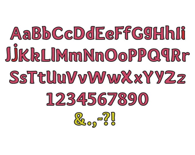 Block bold fill stitch and solid outline kids font alphabet letters machine embroidery designs in assorted sizes and formats, BX included