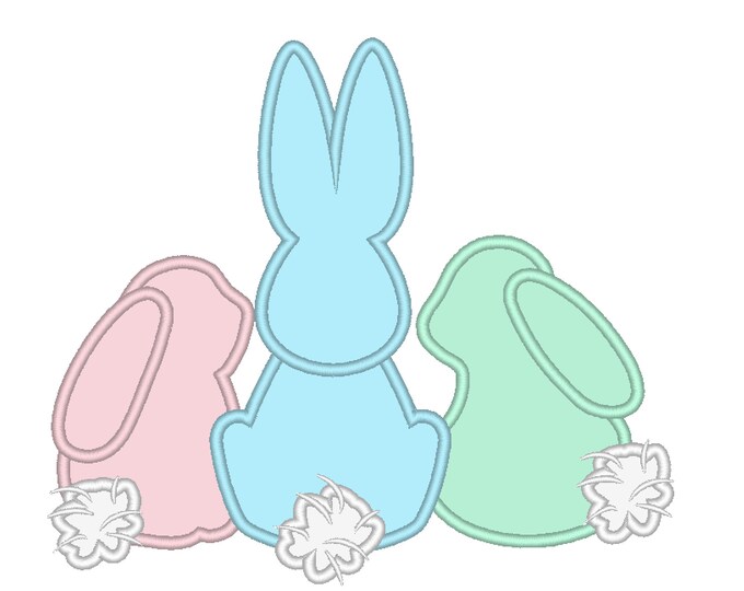 Easter Trio Bunnies, Three Bunny in a row, triple cute little bunnies kids baby Applique Machine Embroidery designs in assorted sizes