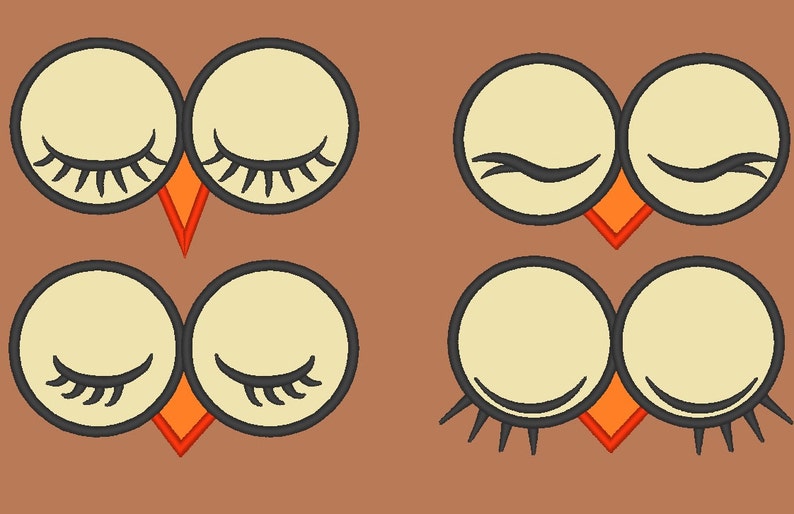 Your Toy Eyes Owl Closed Eyes Machine Embroidery Applique Etsy