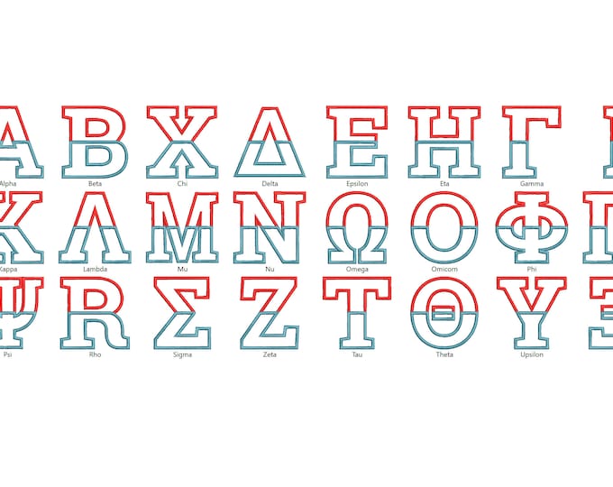 2 colors GREEK block split divided Collegiate alphabet sororities Greek font letters 2 colors machine embroidery designs from 2.5 up to 7in