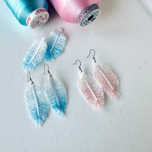 Delicate feather earrings fuzzy feather free standing lace Feather earrings feather machine embroidery design dream catcher feather bookmark