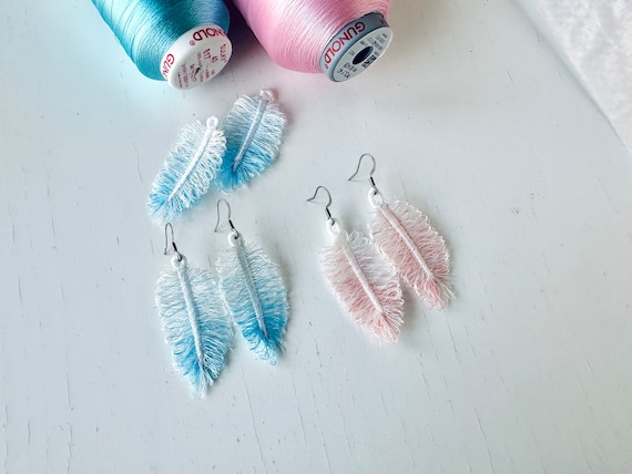 Delicate Feather earrings fuzzy feather freestanding lace FSL machine embroidery designs dream catcher feather bookmark charm 1.5, 2, 2.5in