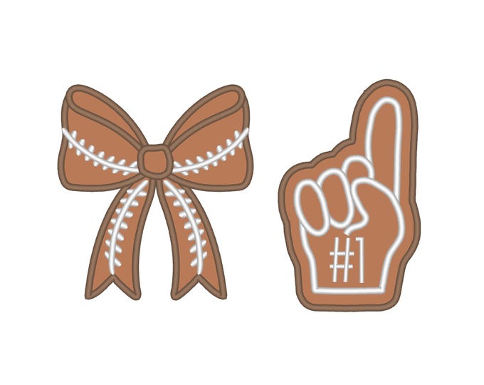 Football stitch Bow Applique side seam bow and Foam finger add on 2 set machine embroidery designs  ribbon Sports Girly Bow sweatshirt